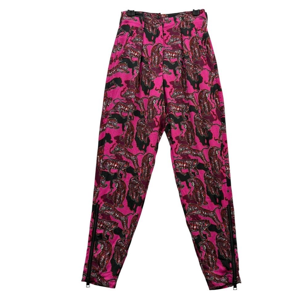 Just Cavalli Tiger Print Zip Ankle Skinny Pants Pink Black Designer Y2K